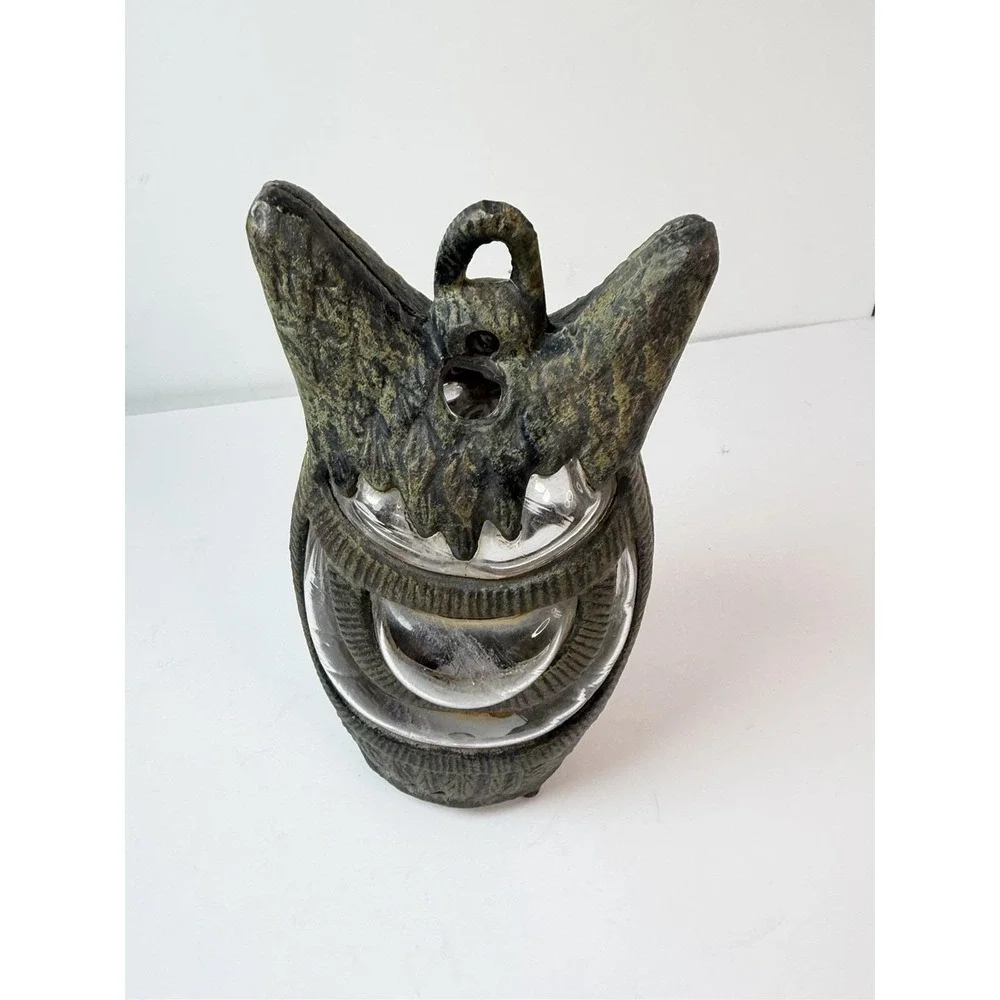 Cast Iron Owl Candle‎ Holder Garden Lantern Vintage Decor Blown Glass READ